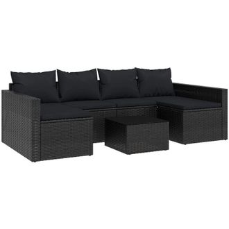 vidaXL Set De Muebles De Jard&iacute;n 2 Pzas Y Cojines Rat&aacute;n Sint&eacute;tico Negro Vidaxl