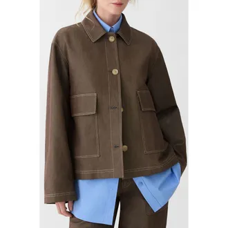 Lafayette 148 New York Workwear Cotton & Linen Twill Jacket in Root at Nordstrom, Size X-Large