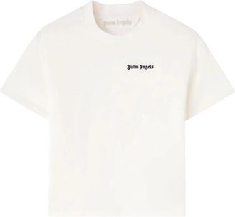 Palm Angels Gothic Logo Katoenen T-shirt - Dames - T-shirts - Beige - XS - Katoen - Tops