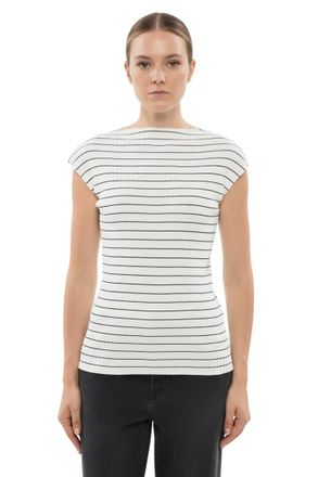 Max Mara White Stripes Boat Neck Top