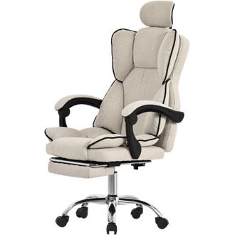 ML Design Ml-design - Silla de Ordenador Beige Ergonómica Regulable en Altura con Respaldo Alto Asiento Gaming Giratorio con Reposapíes, Cojín y Reposacabezas