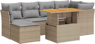 vidaXL Vidaxl - Set Sof&aacute;s De Jard&iacute;n 7 Piezas Y Cojines Rat&aacute;n Sint&eacute;tico Beige