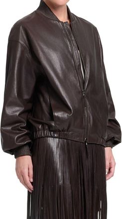 TWP Bubble Hem Leather Bomber Jacket in Dark Chocolate at Nordstrom, Size X-Small