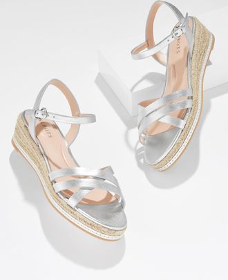 Talbots Pamela Metallic Nappa Wedge Sandals - Silver - 10 1/2 M Talbots