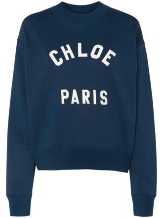 Chloé Mock-Neck Cotton Fleece Logo Sweater