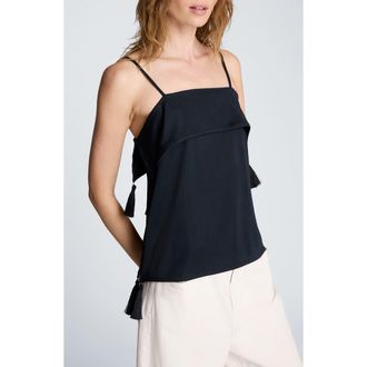 Kenneth Cole Tassel Trim Foldover Camisole in Black at Nordstrom, Size X-Small