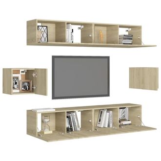Berkfield Home Practical 6 Piece TV Cabinet Set Sonoma Oak Engineered Wood in Light Tan
