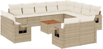 vidaXL Set Sof&aacute;s De Jard&iacute;n Con Cojines 13 Pzas Rat&aacute;n Sint&eacute;tico Beige Vidaxl