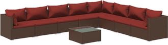 vidaXL Set Muebles De Jard&iacute;n 9 Piezas Y Cojines Rat&aacute;n Sint&eacute;tico Marr&oacute;n Vidaxl