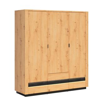 Petits Meubles Armario 3 puertas 2 cajones con led paneles de melamina madera y negro