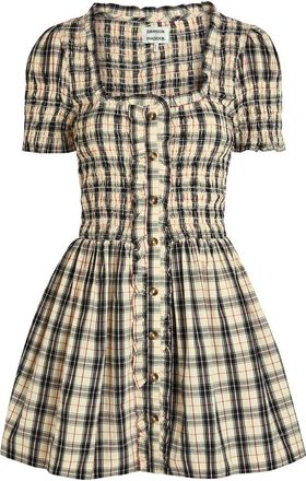 Damson Madder Mansi Plaid Cotton Mini Dress - Yellow - 16 (UK16 / XL)