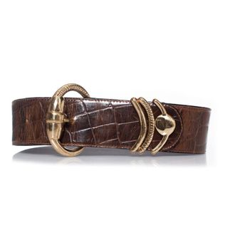 Versace Pre-owned Womens Gianni Brown croc stamped leather belt - One Size