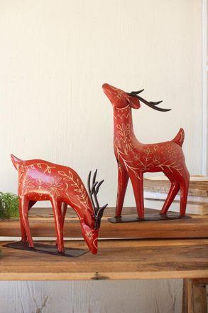 Kalalou Set Of Two Painted Recycled Metal Folk Reindeer