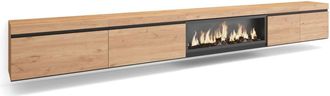 Skraut Home Mueble tv efecto madera roble 368x35x45cm chimenea efecto fuego