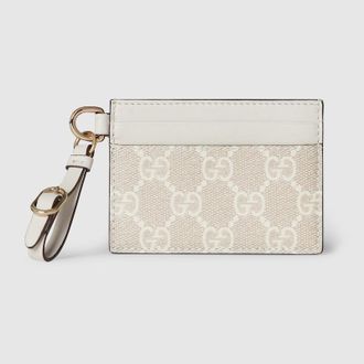 Gucci GG Emblem Card Case With Strap, White, GG Canvas