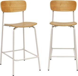 Sweeek Taburete de bar vintage metal y contrachapado, set de 2, beige