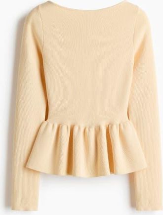 H&M Knitted Peplum Top in Light Yellow at Nordstrom, Size Xx-Large