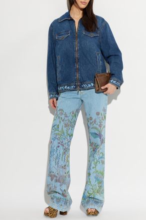 Etro Denim Jacket With Embroidered Embellishment, Womens, Navy Blue