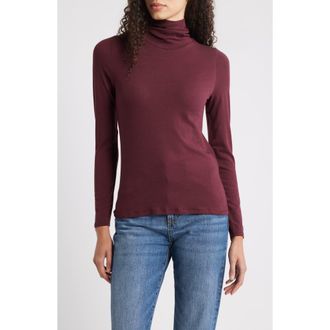 Eileen Fisher Turtleneck Stretch Organic Cotton Blend Top in Wine at Nordstrom Rack, Size Medium