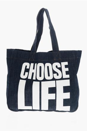 Katharine Hamnett Denim Tote Bag with Maxi Contrasting Print size Unica