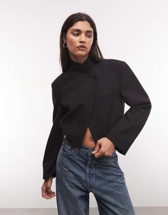 Asos blazer corto con collo a portafoglio nero