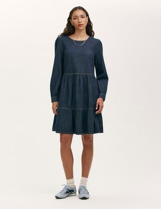 Finery Nancy Denim Short Tiered Dress in Indigo at Nordstrom, Size 10