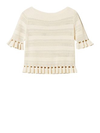Twin-Set Short-Sleeved Knit Top with Pleated Ruffle