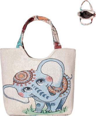 Generic Aesthetic Embroidery Tote Bag for Women Cute Reusable Canvas Shoulder Handbag for Shopping Grocery Book Gym, 5