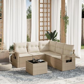 vidaXL Juego De Sof&aacute;s Jard&iacute;n Con Cojines 6 Pzas Rat&aacute;n Sint&eacute;tico Beige Vidaxl