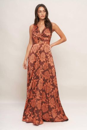 Flying Tomato Printed Woven Maxi Dress In Brown And Orange