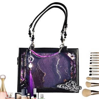 Generic Women Handbag Purse - Casual Fashion Shoulder Bag,Vintage Shoulder Tote for Daily Shopping Dates Travel Photography Holiday, Black Purple, Refer to de