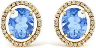 House of Brilliance 18K Yellow Gold 8X10 MM Blue Fluorite Oval and 1/2 Cttw Diamond Halo Stud Earrings at Nordstrom