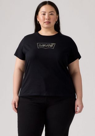 Levi's Plus T-Shirt LEVIS PLUS Perfect Tee, Damen, Gr. XXXL (54/56), schwarz, Single Jersey, Obermaterial: 100% Baumwolle, bedruckt, figurumspielend h&uuml;ftlang, Run
