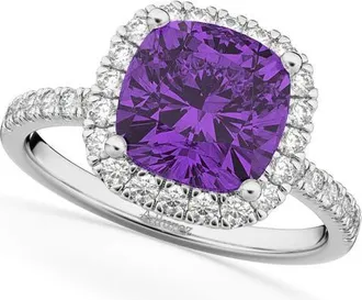 Allurez Cushion Cut Halo Amethyst & Diamond Engagement Ring 14k White Gold in 3.11Ct/white Gold at Nordstrom, Size 6.5