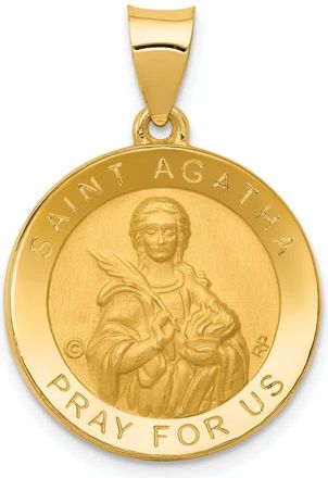 Diamond2Deal 14k Yellow Gold Polished Satin St. Agatha Hollow Medal Pendant