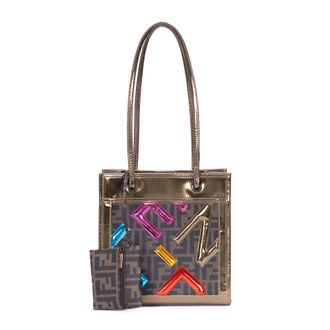 Fendi Pre-owned Womens Zucca Metallic Tote Small Shoulder Bag - Gold - One Size