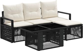 vidaXL Conjunto De Sof&aacute;s De Jard&iacute;n 5 Uds. Negro Y Blanco Crema Vidaxl