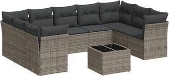 vidaXL Set De Sof&aacute;s De Jard&iacute;n 10 Pzas Con Cojines Rat&aacute;n Sint&eacute;tico Gris Vidaxl