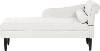 Beliani Chaise Longue De Tela Div&aacute;n De Estilo Moderno Patas De Madera Coj&iacute;n Incluido Blanco Crema Derecho Yvoire