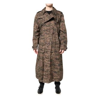 Dolce & Gabbana Double-Breasted Coats, male, Multicolor, 2XL, Multicolor Camouflage Trenchcoat Jacket