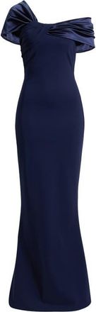 La Petite Robe Di Chiara Boni Vezia One-Shoulder Mixed Media Gown in Blue Note at Nordstrom, Size 10 Us