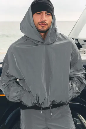 Alo | Axis Hooded Pullover Top in Monument, Size: Medium