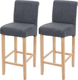 Hhg Hhg - Juego De 2 Taburetes De Bar 717, Taburete De Bar Taburete De Mostrador, Madera, Gris Oscuro, Patas Claras, Tela/textil