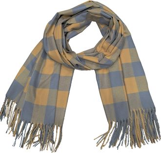 World of Shawls Ultra Cozy and Snug Soft Warm Long Winter Scarves (Check Print - Mustard/Grey)