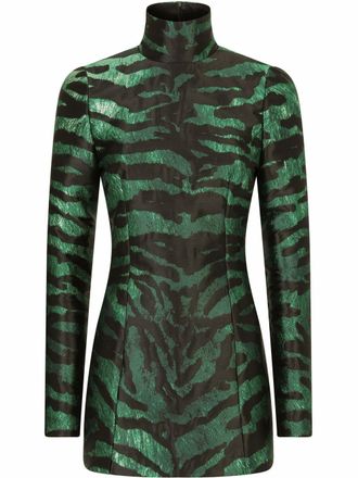 Dolce & Gabbana tiger-print jacquard long-sleeve dress - women - Polyester/Polyester film fiber/Silk/Elastane - 40 - Black