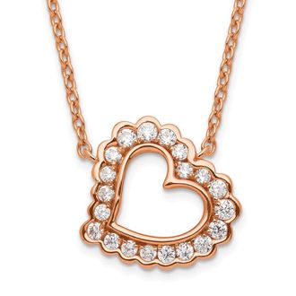 Diamond2Deal 14K Rose Gold 1/4 Ct Lab Grown Diamond Heart Pendant Necklace 18 Clarity VS, Color G-H