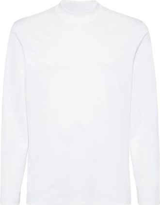 Brunello Cucinelli Witte Longsleeve Mock Neck Top - Heren - Longsleeves - Wit - XS - Tops