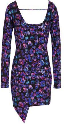 8 by YOOX PRINTED JERSEY ASYMMETRICAL MINI DRESS W/ L/ SLEEVES