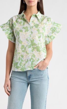 Sugarlips Kiany Floral Short Sleeve Button-Up Shirt in Light-Blue-Green at Nordstrom, Size X-Large
