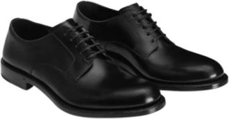 Dolce & Gabbana Gekreind Kalfsleren Derby - Heren - Nette schoenen - Zwart - 42 1/2 EU - Leer - Schoenen